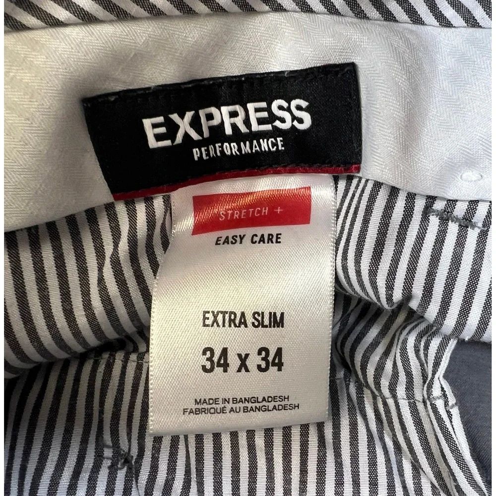 Express Performance Extra Slim Fit Stretch Chinos Mens Pants Gray‎ 34x34 *Read